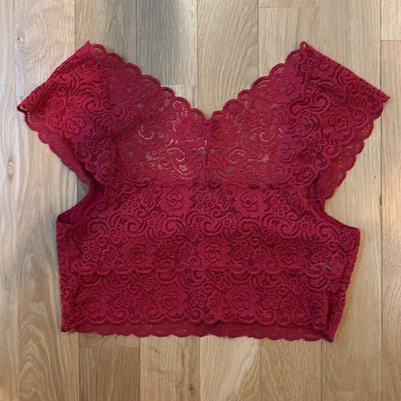 Free People Lace Top Stretchy Red Crop Brami Size Large - Picture 3 of 6